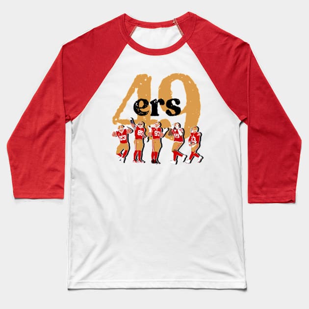 George kittle 85 x Nick bosa 97 x Deebo samuel 19 x Brock Purdy 13 x Christian mccaffrey 23 Baseball T-Shirt by Qrstore